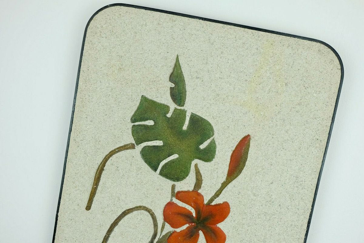 Large Ceramic Plaster Wall Plaque with Floral Design & Iron Rim from Krösselbach, 1950s