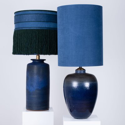 Large Ceramic Table Lamp with Silk Lampshade, 1960s-VDW-708816