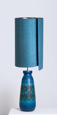 Large Ceramic Table Lamp with Silk Lampshade, 1960s-VDW-708811