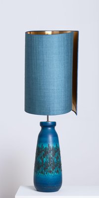 Large Ceramic Table Lamp with Silk Lampshade, 1960s-VDW-708811