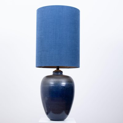 Large Ceramic Table Lamp with Silk Lampshade, 1960s-VDW-708816