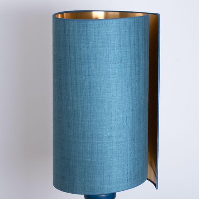 Large Ceramic Table Lamp with Silk Lampshade, 1960s-VDW-708811