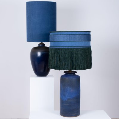 Large Ceramic Table Lamp with Silk Lampshade, 1960s-VDW-708816