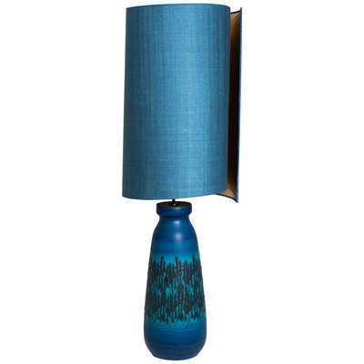 Large Ceramic Table Lamp with Silk Lampshade, 1960s-VDW-708811