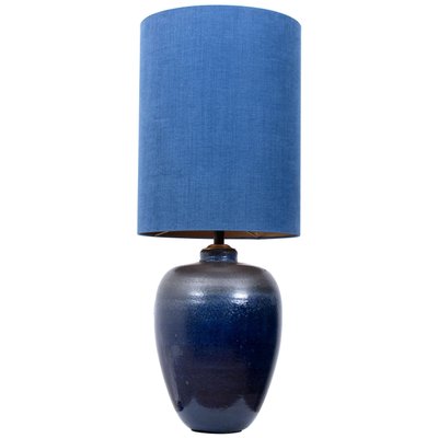 Large Ceramic Table Lamp with Silk Lampshade, 1960s-VDW-708816