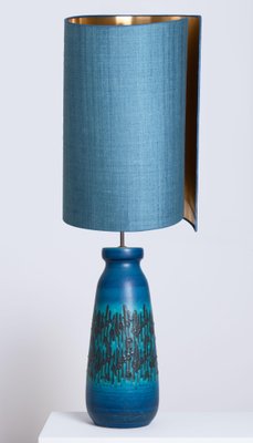 Large Ceramic Table Lamp with Silk Lampshade, 1960s-VDW-708811