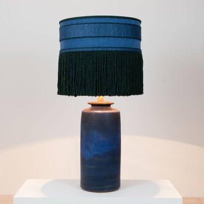 Large Ceramic Table Lamp with Silk Lampshade, 1960s-VDW-713152