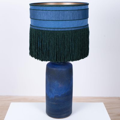 Large Ceramic Table Lamp with Silk Lampshade, 1960s-VDW-713152