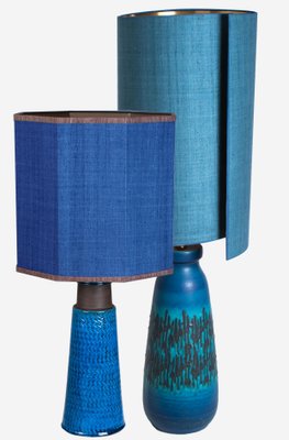 Large Ceramic Table Lamp with Silk Lampshade, 1960s-VDW-708811