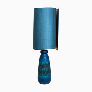 Large Ceramic Table Lamp with Silk Lampshade, 1960s-VDW-708811