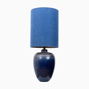 Large Ceramic Table Lamp with Silk Lampshade, 1960s-VDW-708816