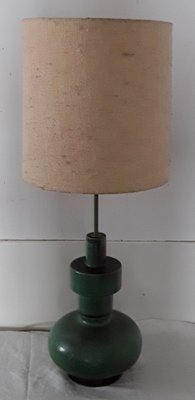 Large Ceramic Table Lamp with Wool Shade, 1970s-HOI-845254