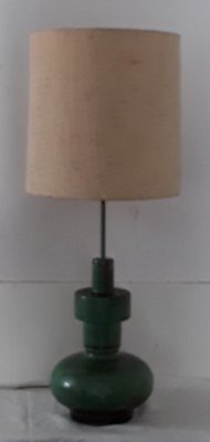 Large Ceramic Table Lamp with Wool Shade, 1970s-HOI-845254