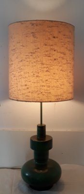 Large Ceramic Table Lamp with Wool Shade, 1970s-HOI-845254