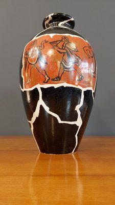 Large Ceramic Vase Enamelled in Black, White and Red Drawing by Guido Andlovitz, Laveno, 1950s-QZZ-1771839