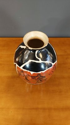 Large Ceramic Vase Enamelled in Black, White and Red Drawing by Guido Andlovitz, Laveno, 1950s-QZZ-1771839