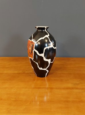 Large Ceramic Vase Enamelled in Black, White and Red Drawing by Guido Andlovitz, Laveno, 1950s-QZZ-1771839