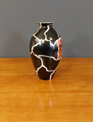 Large Ceramic Vase Enamelled in Black, White and Red Drawing by Guido Andlovitz, Laveno, 1950s-QZZ-1771839