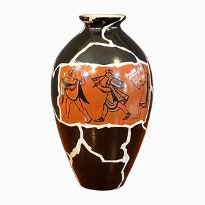 Large Ceramic Vase Enamelled in Black, White and Red Drawing by Guido Andlovitz, Laveno, 1950s-QZZ-1771839