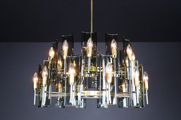 Large Chandeliers in Brass by Gino Paroldo, Italy, 1950s, Set of 6-TRW-1722769