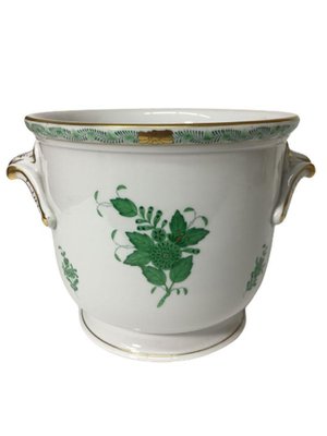 Large Chinese Bouquet Apponyi Green Porcelain Cache Pots from Herend Hungary, Set of 2-UCH-1224513