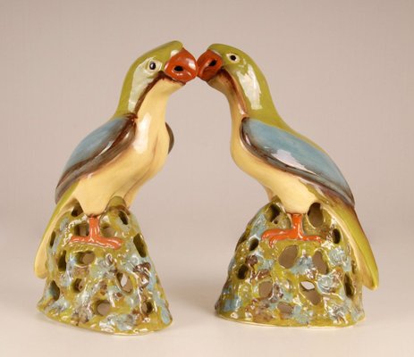 Large Chinese Ming Style Ceramic Parrot Figurines, 1970s, Set of 2-GOE-885845