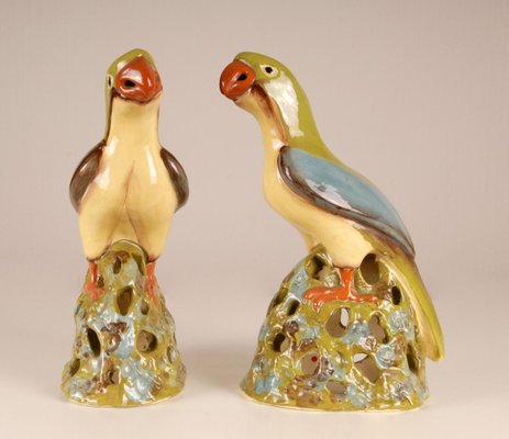 Large Chinese Ming Style Ceramic Parrot Figurines, 1970s, Set of 2-GOE-885845