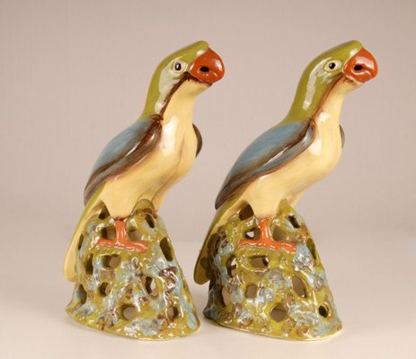 Large Chinese Ming Style Ceramic Parrot Figurines, 1970s, Set of 2-GOE-885845