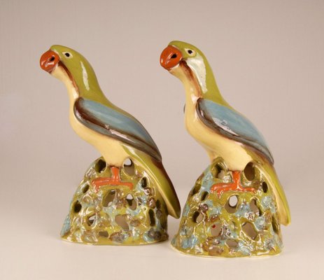 Large Chinese Ming Style Ceramic Parrot Figurines, 1970s, Set of 2-GOE-885845