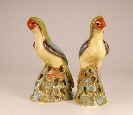 Large Chinese Ming Style Ceramic Parrot Figurines, 1970s, Set of 2-GOE-885845