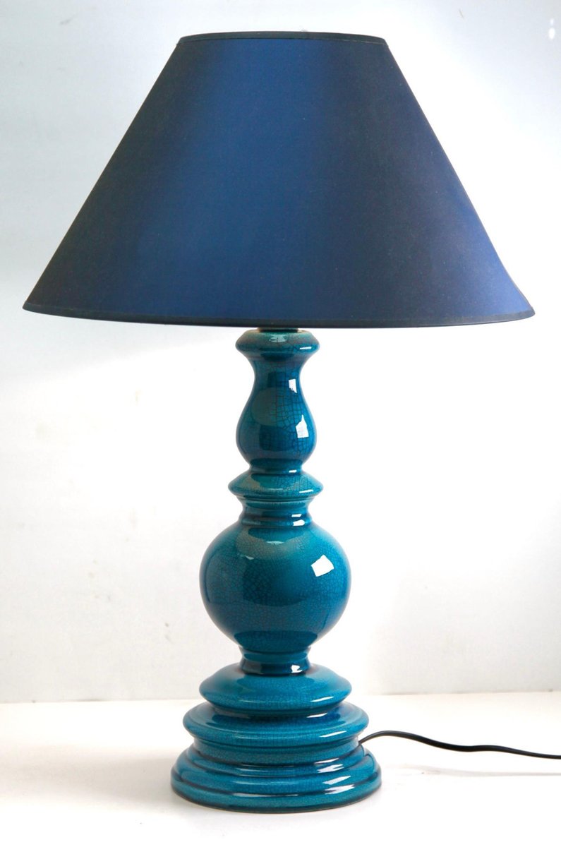 Large Chinese Table Lamp in Turquoise Glazed Ceramic