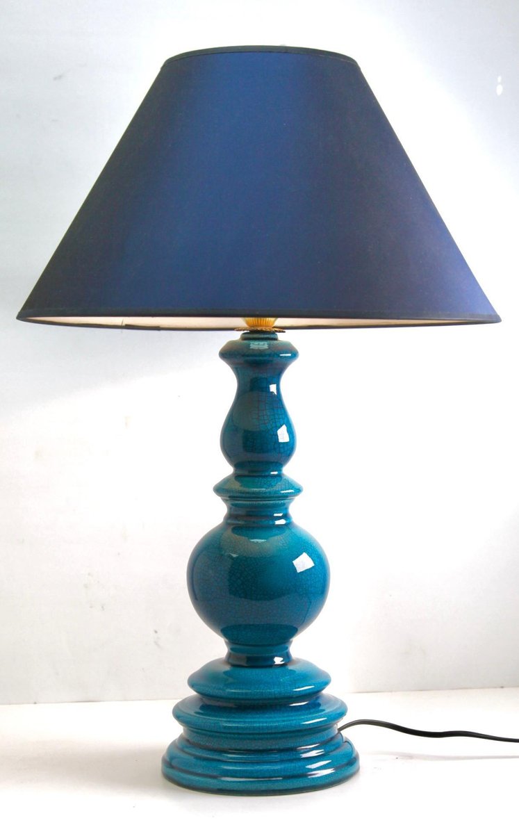 Large Chinese Table Lamp in Turquoise Glazed Ceramic