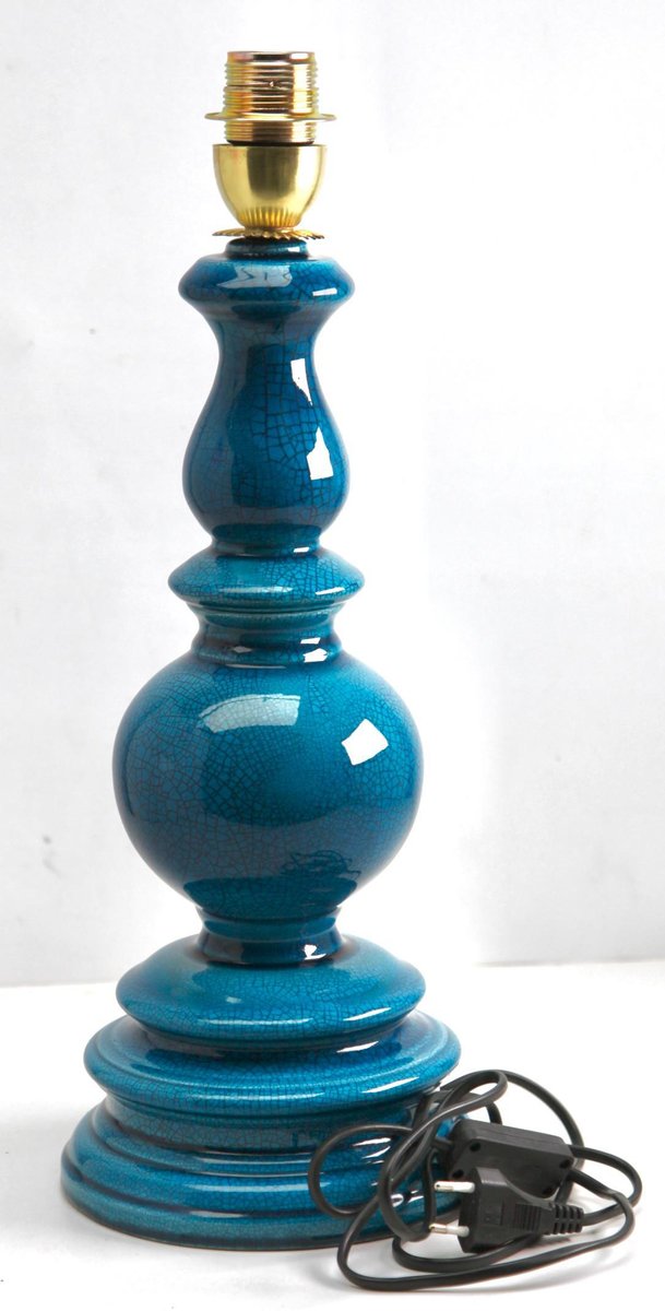 Large Chinese Table Lamp in Turquoise Glazed Ceramic