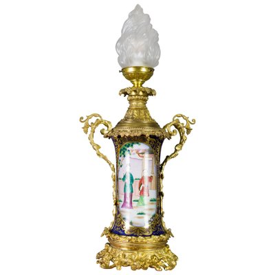 Large Chinoiserie Style French Gilt Bronze and Hand Painted Porcelain Table Lamp-KEG-1086537