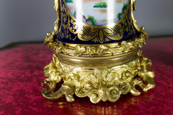 Large Chinoiserie Style French Gilt Bronze and Hand Painted Porcelain Table Lamp-KEG-1086537