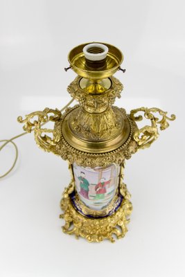 Large Chinoiserie Style French Gilt Bronze and Hand Painted Porcelain Table Lamp-KEG-1086537