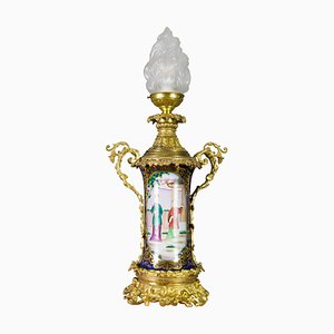 Large Chinoiserie Style French Gilt Bronze and Hand Painted Porcelain Table Lamp-KEG-1086537