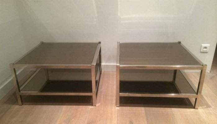 Large Chrome and Bronze Mirror Side Tables, 1970s, Set of 2-BA-658617