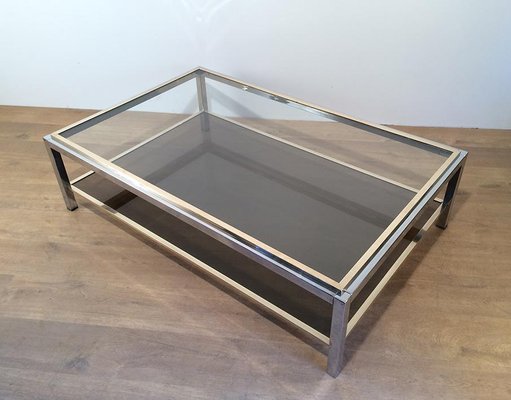 Large Chrome & Brass Coffee Table, 1970s-BA-766246