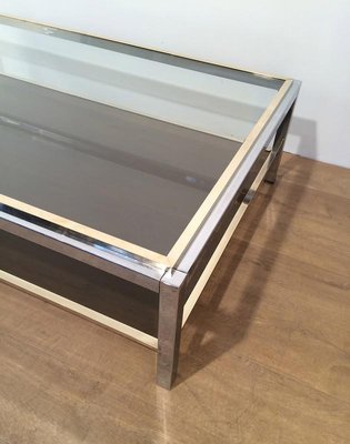 Large Chrome & Brass Coffee Table, 1970s-BA-766246