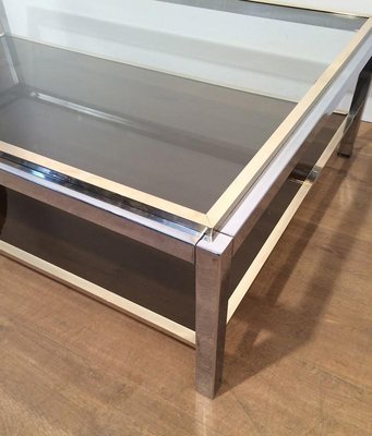 Large Chrome & Brass Coffee Table, 1970s-BA-766246