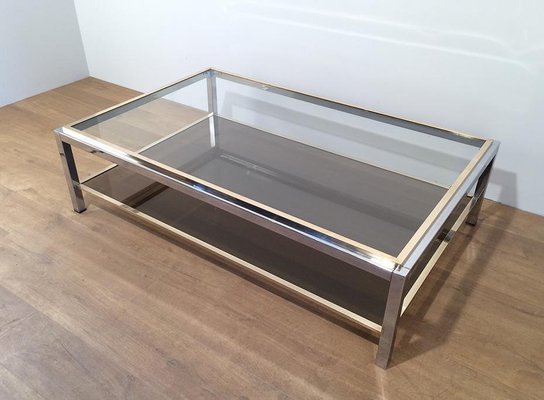 Large Chrome & Brass Coffee Table, 1970s-BA-766246