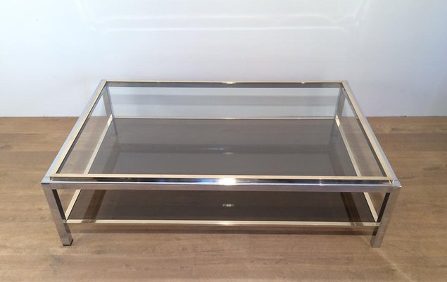 Large Chrome & Brass Coffee Table, 1970s-BA-766246