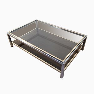 Large Chrome & Brass Coffee Table, 1970s-BA-766246