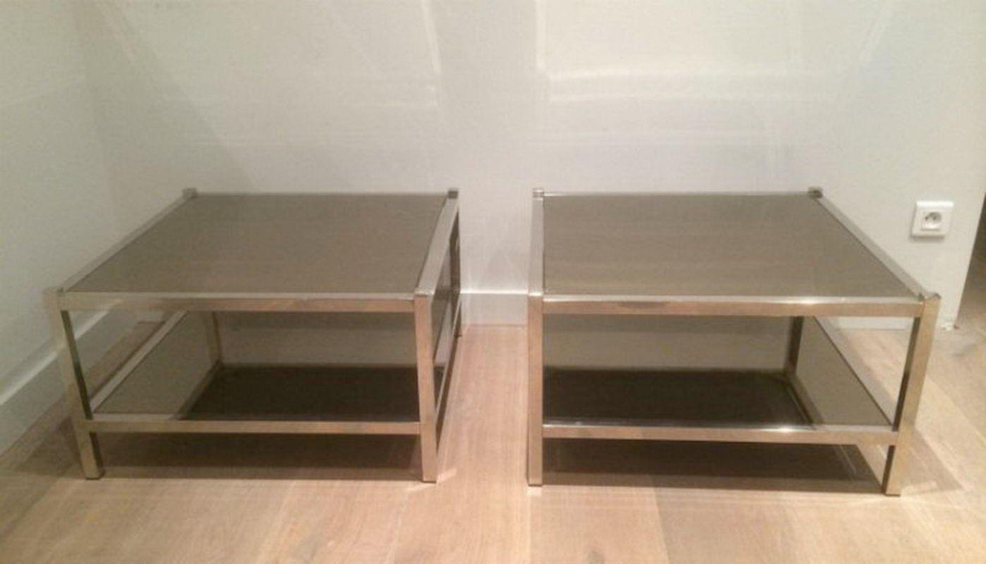 Large Chrome & Bronze Sofa End Tables, 1970s, Set of 2