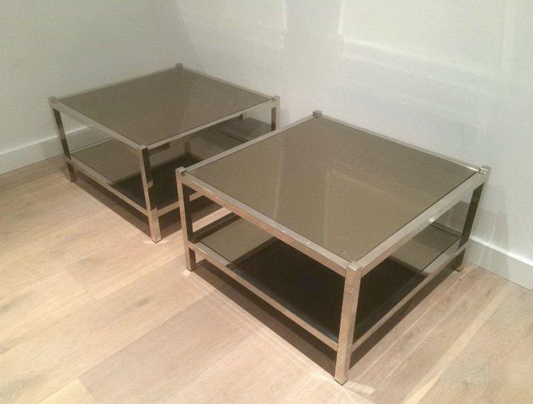 Large Chrome & Bronze Sofa End Tables, 1970s, Set of 2