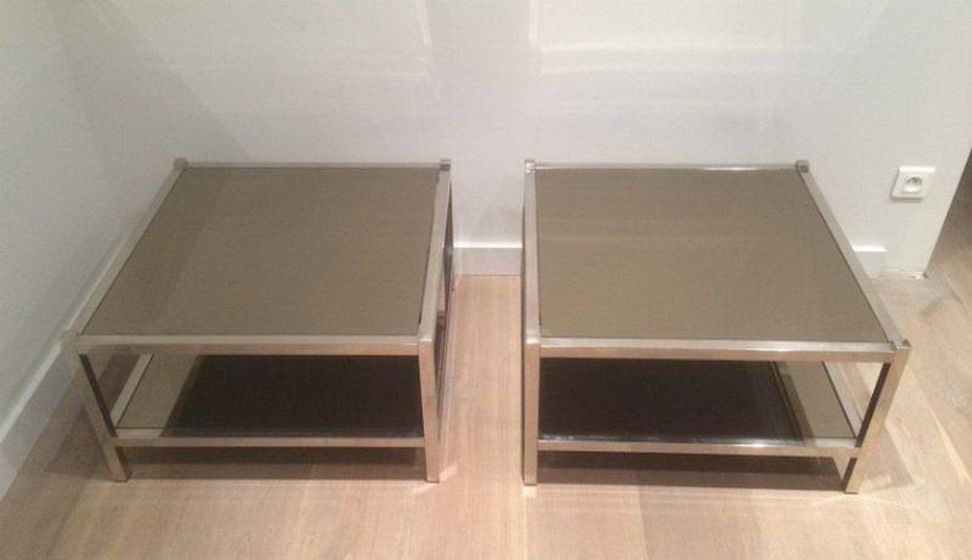 Large Chrome & Bronze Sofa End Tables, 1970s, Set of 2