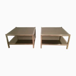 Large Chrome & Bronze Sofa End Tables, 1970s, Set of 2-BA-1365690