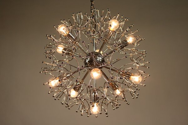 Large Chrome Dandelion Sputnik Ball Pendant Lamp by Gaetano Sciolari, 1960s-FUP-698469