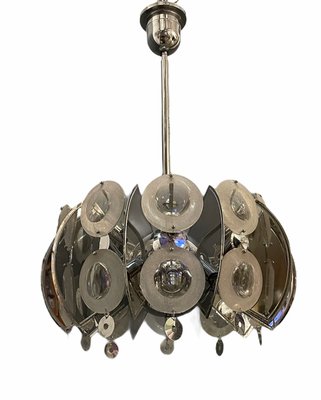 Large Chrome & Glass Lens Chandelier by Oscar Torlasco, 1970s-JJC-842633